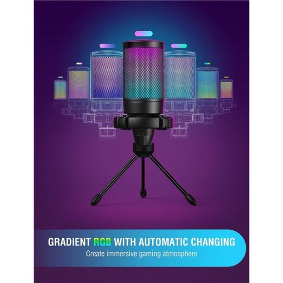 Gaming USB Microphone for PC PS5, Condenser Mic with Quick Mute, RGB Indicator - Picture 5 of 6